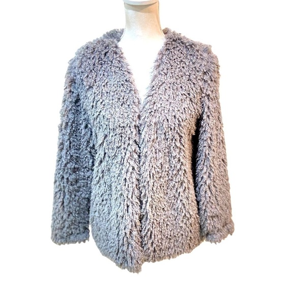 NWT Ashley by 26 International gray shaggy teddy bear open front lined jacket - Picture 1 of 11